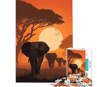 Puzzle da 1000 pezzi per adulti con elefanti africani al tramonto gioco intellettuale gioco per famiglie adatto alle coppie ottimo regalo per gli amanti dei giochi (dimensioni 38x52cm)