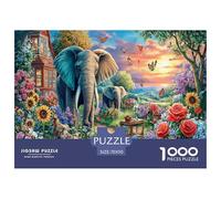 Puzzle da 1000 pezzi per adulti con elefanti in un sentiero fiorito: gioco divertente e stimolante per famiglie e fantastica idea regalo 70x50 cm/1000 pezzi