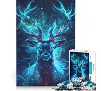 Puzzle da 1000 pezzi per adulti con elegante cervo dagli occhi blu luminosi, gioco pratico, migliora la memoria, ideale come regalo per tutta la famiglia 38x52cm
