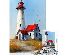 Puzzle da 1000 pezzi per adulti con faro ad acquerello e casa dal tetto rosso Puzzle da 1000 pezzi per un relax totale Secret Santa adatto alle coppie (50x75cm)