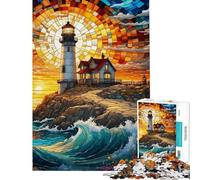 Puzzle da 1000 pezzi per adulti con faro al tramonto e vetrata artistica Gioco pratico per passare il tempo durante le vacanze compleanno e Natale (dimensioni 38x52cm)
