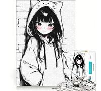 Puzzle da 1000 pezzi per adulti con felpa Kawaii e ragazza gatto giochi rilassanti assemblaggio di modelli lista dei desideri con Babbo Natale 38x26cm