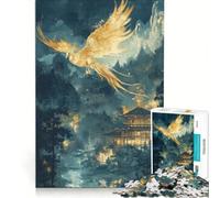 Puzzle da 1000 pezzi per adulti con fenice dorata su tempio giapponese, gioco rilassante, decorazione per la casa, ideale come regalo per tutta la famiglia 38x26cm