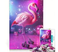Puzzle da 1000 pezzi per adulti con fenicottero sui pattini a rotelle, gioco educativo, allena la mente e le mani, collezione d'artista, belle arti 50x75cm