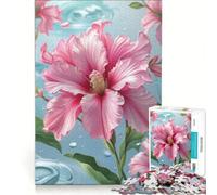 Puzzle da 1000 pezzi per adulti con fiore di ibisco rosa e gocce d'acqua gioco rilassante decorazione per la casa ideale come regalo per tutta la famiglia 38x52cm