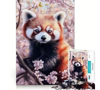 Puzzle da 1000 pezzi per adulti con fiori di ciliegio e panda rosso Decorazione con tagli precisi,gioco di logica,attività per il tempo libero,regalo festivo (38x26cm)