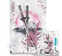 Puzzle da 1000 pezzi per adulti con fiori di ciliegio e spade samurai, gioco rompicapo, divertente antistress, per rafforzare l'amore tra le coppie 38x26cm