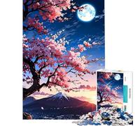 Puzzle da 1000 pezzi per adulti con fiori di ciliegio montagna e cielo illuminato dalla luna Attività divertenti da fare in casa decorazione da parete giochi rilassanti adatto a persone dai 14 anni