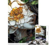 Puzzle da 1000 pezzi per adulti con fiori donna e vetrata artistica gioco rilassante per tutta la famiglia decorazione per la casa stimolante per il cervello (38x52cm)