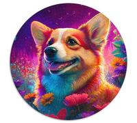 Puzzle da 1000 pezzi per adulti con fiori e corgi, puzzle rotondo in cartone dal design intricato per adolescenti, decorazioni fai da te e divertimento che stimola la mente, 67,5x67,5 cm