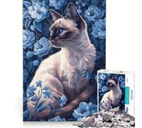 Puzzle da 1000 pezzi per adulti con fiori e gatti siamesi, giocattolo fai da te, ideale per passare il tempo durante le vacanze a casa, compleanni e altre occasioni 50x75cm