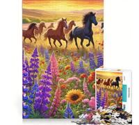 Puzzle da 1000 pezzi per adulti con fiori selvatici e cavalli selvaggi Gioco divertente allena la mente e la mano ideale come regalo per tutta la famiglia 50x75cm