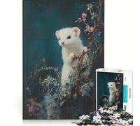 Puzzle da 1000 pezzi per adulti con furetto bianco tra le foglie antistress di difficoltà elevata ideale come elemento della lista dei desideri con Babbo Natale 38x52cm