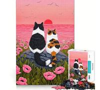 Puzzle da 1000 pezzi per adulti con gatti che guardano il tramonto,gioco di precisione e divertente per sviluppare le capacità mentali,ideale per momenti di relax e come regalo di Natale (50x75cm)