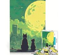 Puzzle da 1000 pezzi per adulti con gatti che guardano la luna su uno scenario urbano, giocattolo educativo, interazione genitore-figlio, ideale come regalo per tutta la famiglia 38x26cm