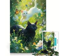 Puzzle da 1000 pezzi per adulti con gatti e farfalle in un prato,decorazione con ritagli precisi,gioco di logica e allenamento mentale,ideale per il tempo libero e come regalo festivo (38x52cm)