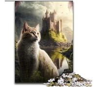 Puzzle da 1000 pezzi per adulti con gatti su un pianeta alieno, in legno, idea regalo per le feste, opera d'arte umoristica, opera d'arte dettagliata 50x75cm per compleanno, festa, Natale, Halloween