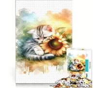 Puzzle da 1000 pezzi per adulti con gattino che si coccola un girasole gioco rilassante divertente e spiritoso ideale come regalo 50x75cm