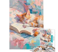 Puzzle da 1000 pezzi per adulti con gatto addormentato su un libro da dipingere gioco pratico educativo regalo di compleanno (dimensioni 38x26cm)