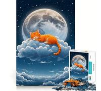 Puzzle da 1000 pezzi per adulti con gatto anime che dorme sulla luna,gioco di memoria divertente con componenti robusti e ben rifiniti, alleviare lo stress (38x26cm)