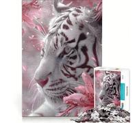 Puzzle da 1000 pezzi per adulti con gatto bianco e fiore rosa antistress difficile ideale come elemento della lista dei desideri con Babbo Natale 38x52cm