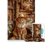 Puzzle da 1000 pezzi per adulti con gatto,cappello e margherite,taglio netto,sfida per la mente,divertente gioco per il tempo libero,regalo di compleanno (50x75cm)