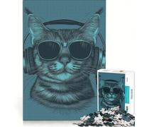 Puzzle da 1000 pezzi per adulti con gatto che ascolta musica, gioco rilassante, impegnativo da completare, ideale come elemento della lista dei desideri con Babbo Natale 50x75cm