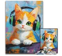 Puzzle da 1000 pezzi per adulti con gatto che ascolta musica, puzzle di cartone, giochi divertenti, ideale come regalo per tutta la famiglia, per bambini dai 14 anni in su, 26x38cm