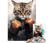 Puzzle da 1000 pezzi per adulti con gatto che fa boxe e guantoni rossi giocattolo educativo ideale per l'apprendimento e il compleanno (dimensioni 38x26cm)