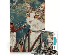 Puzzle da 1000 pezzi per adulti con gatto che fuma,decorazione pulita e adatta,gioco per esercizi mentali,momento di relax,divertimento per il compleanno (38x52cm)