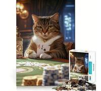 Puzzle da 1000 pezzi per adulti con gatto che gioca a poker,taglio premium,divertente,stimolante per la mente,gioco rilassante,regalo di Natale tranquillo (38x26cm)