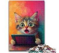 Puzzle da 1000 pezzi per adulti con gatto che gioca al computer, antistress per trascorrere il tempo libero a casa e interagire con i genitori (26x38cm)
