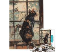 Puzzle da 1000 pezzi per adulti con gatto che guarda fuori dalla finestra dipinto ad acquerello stimola la mente è divertente e umoristico un gioco educativo per ragazzi dai 14 anni in su (38x26cm)
