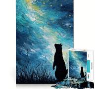 Puzzle da 1000 pezzi per adulti con gatto che guarda il cielo stellato,disegno a incastro preciso,gioco di concentrazione,regalo,gioco per il tempo libero,scena natalizia (38x52cm)