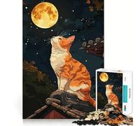 Puzzle da 1000 pezzi per adulti con gatto che guarda la luna,bordi sottili,gioco cognitivo,rilassante,decorazione natalizia da parete (50x75cm)