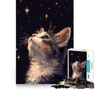 Puzzle da 1000 pezzi per adulti con gatto che guarda le stelle,pixel art,incastro preciso,gioco di logica,divertimento assicurato,regalo di compleanno (50x75cm)