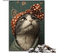 Puzzle da 1000 pezzi per adulti con gatto che indossa un turbante, perfetto per adolescenti, per rafforzare i legami familiari, rompicapo e regalo fai da te per la casa, 50x75cm