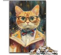 Puzzle da 1000 pezzi per adulti con gatto che legge,realizzato in legno,regalo per uomini e donne,per occasioni quotidiane e speciali,50X75cm,coinvolgente attività di gioco serale in famiglia