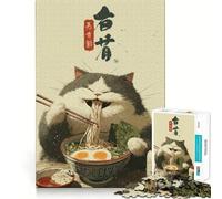 Puzzle da 1000 pezzi per adulti con gatto che mangia ramen,gioco di incastro divertente e stimolante, tempo libero (50x75cm)