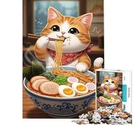 Puzzle da 1000 pezzi per adulti con gatto che mangia ramen gioco rilassante educativo sfida regalo di Babbo Natale segreto analisi e logica (dimensioni 38x26cm)