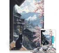 Puzzle da 1000 pezzi per adulti con gatto che osserva il Monte Fuji, gioco per famiglie, gara di velocità manuale, adatto come decorazione da scrivania 38x26cm
