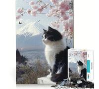 Puzzle da 1000 pezzi per adulti con gatto che osserva il Monte Fuji,paesaggio giapponese,disegno dettagliato,sfida per la mente,divertente gioco per il tempo libero,regalo di compleanno (38x52cm)
