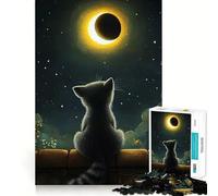 Puzzle da 1000 pezzi per adulti con gatto che osserva l'eclissi solare,disegno dai tagli netti,sfida per la mente,divertente gioco per il tempo libero,regalo di compleanno (38x52cm)