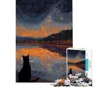 Puzzle da 1000 pezzi per adulti con gatto che osserva una città nella notte stellata Puzzle per adulti giochi rilassanti divertenti e umoristici da fare a casa (dimensioni 38x52cm)