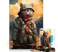Puzzle da 1000 pezzi per adulti con gatto che pesca in un lago,bordi sottili,gioco cognitivo,rilassante,decorazione natalizia da parete (38x52cm)