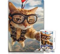 Puzzle da 1000 pezzi per adulti con gatto che si lancia in paracadute, gioco creativo di risoluzione dei problemi, idea regalo memorabile e sentita, dimensioni 38x26cm