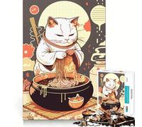 Puzzle da 1000 pezzi per adulti con gatto chef e ramen,decorazione,esercizio mentale,divertimento casual,regalo di Natale (50x75cm)