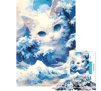 Puzzle da 1000 pezzi per adulti con gatto dalle onde blu ideale per stimolare la mente perfetto per le vacanze in casa o per passare il tempo in famiglia (38x26cm) (38x26cm)