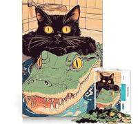 Puzzle da 1000 pezzi per adulti con gatto e alligatore,ideale per il bagno,perfetto per decorare e stimolare la mente Giocattolo divertente e spensierato,ideale come regalo di Natale (50x75cm)