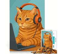 Puzzle da 1000 pezzi per adulti con gatto e cuffie,ideale per usare il laptopGiocattolo decorativo che stimola il pensiero e il tempo liberoRegalo perfetto per le festività (50x75cm)